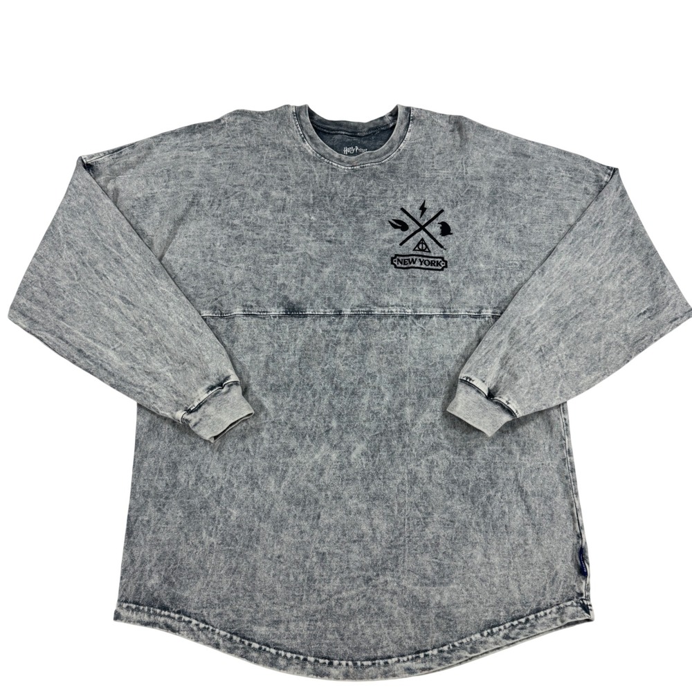 Harry Potter New York Spirit Jersey Acid Wash Grey Long Sleeve Shirt Size Medium